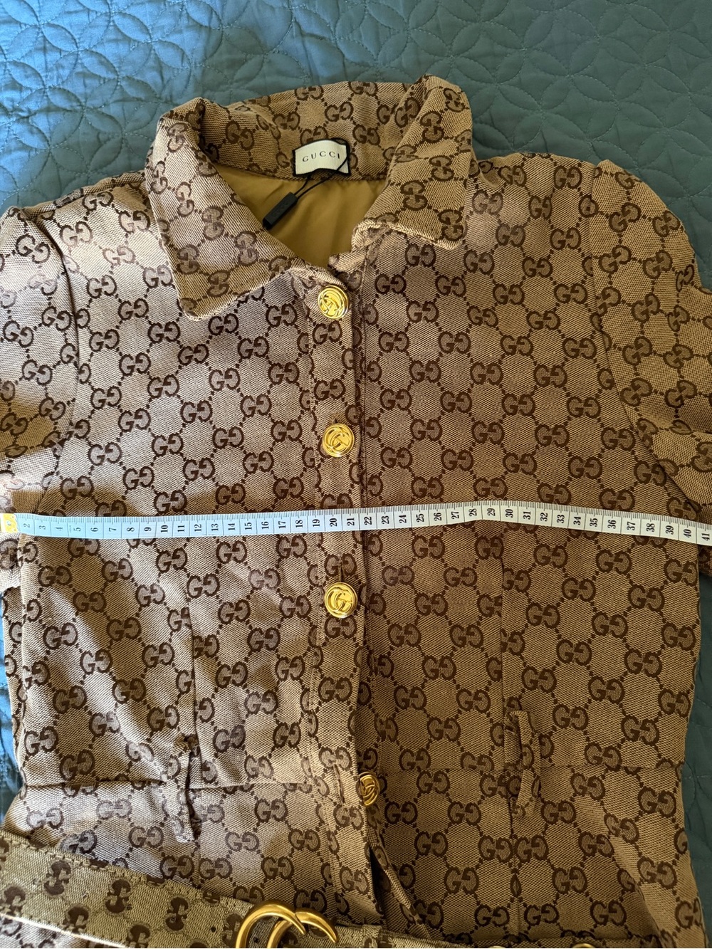 Gucci Monogram Short Sleeve Belted Dress in Beige RUN SMAll - Picture 14 of 14